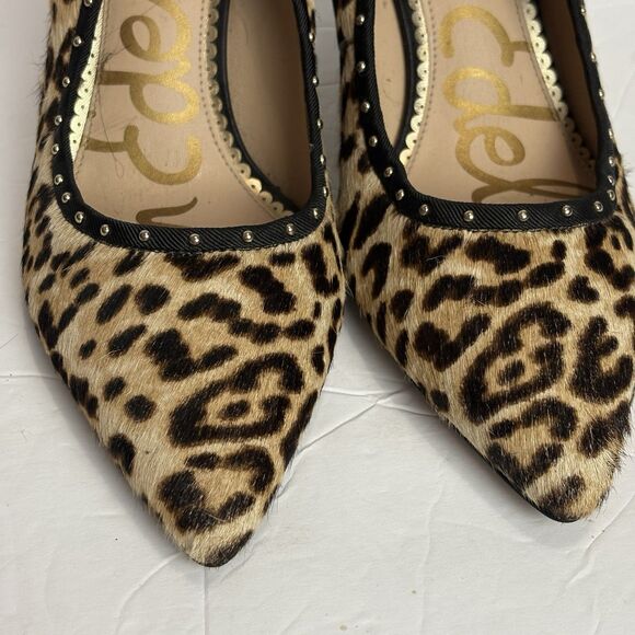 Sam Edelman Leopard Calf Hair Tiana Pointed Toe Pump High Heel Size 8M Studded - Picture 6 of 11